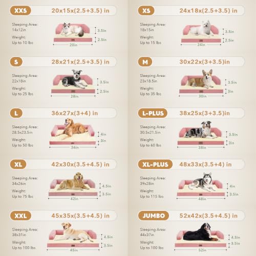 Orthopedic Comfy Pet Sofa Dog Bed with Bolster for Small Dogs Cats (24.0"L x 18.0"W x 6"Th / Pink)