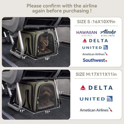 Medium Expandable Cat Carrier for Air Travel (17.0"L x 11.0"W x 11.0"H / Green)