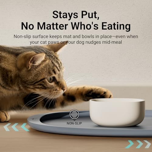 Cat Food Mat Silicone Waterproof Feeding Mat (18"L x 12.5"W / Gray)