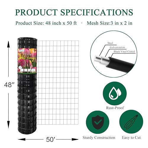 Black PVC Coated Welded Wire Fence 48" x 50' Roll (Black / 2''x3'' 16GA 48''x50')