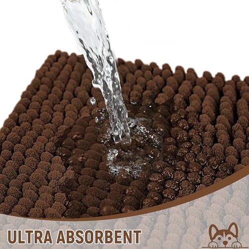 Absorbent Dog Door Mat for Muddy Paws (60"L x 48"W x 1" Th / Brown)
