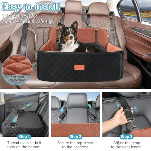 Dog Car Seat for Medium Large Dogs Under 55 lbs (Black/Brown)
