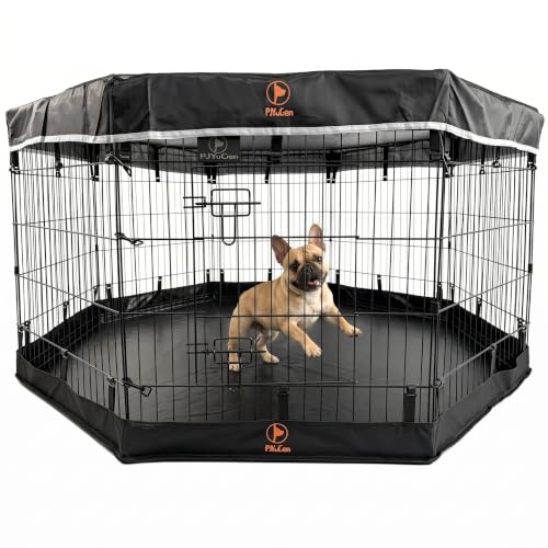 Puppy Playpen with Top Cover & Bottom Pad (Black / Small Pen: 30-Inch High)