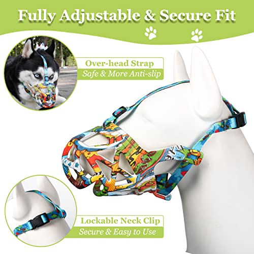 Dog Muzzle Printed Basket Muzzle for Small Medium Large Dogs Dachshund (X-Small / Graffiti)