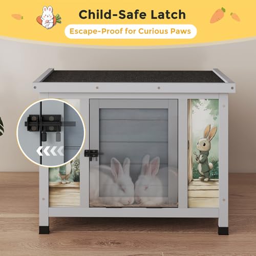 24 Inch Rabbit Hutch Outdoor (Grey w/printing / Middle)
