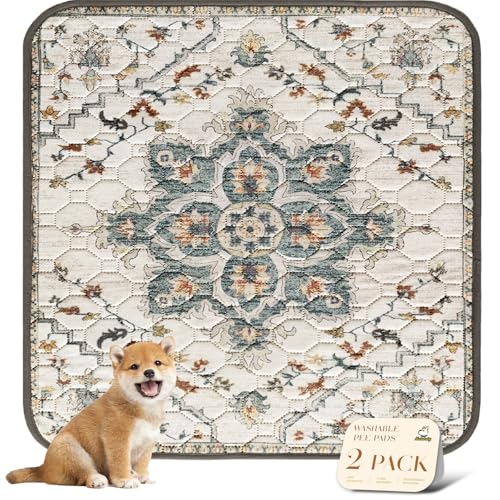 Washable Pee Pads for Dogs (48x48 Inch (Pack of 2) / Beige/Floral)