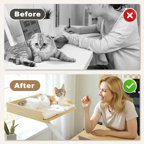 Cat Desk Bed 360°Rotating Supports to 50 Lbs Cozy Nest for Desk (Beige)