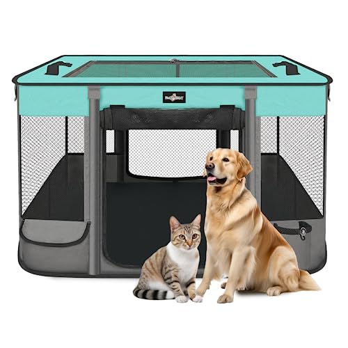 Foldable Pet Kitten Playpen (Black Teal 03 / Large(35.4''×27.5''×23.6''))
