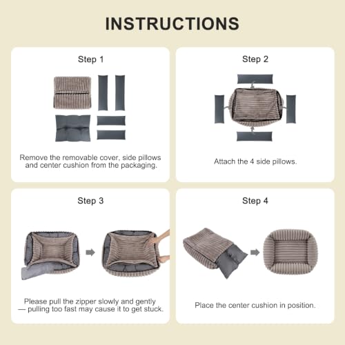 Dog Bed for Small Dogs (Khaki / S (20"x19"x6"))