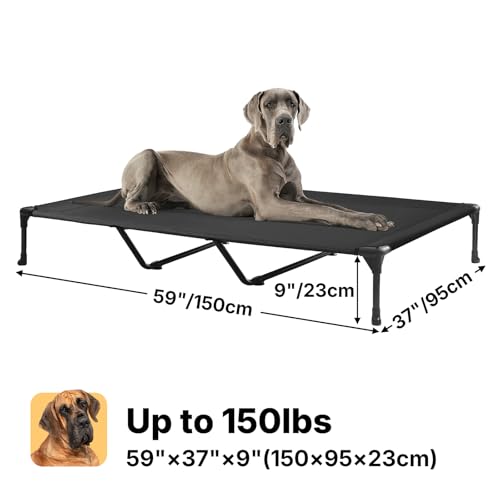 Outdoor Elevated Dog Bed Large Sized Dogs (59.0"L x 37.5"W x 9.0"Th / Black)