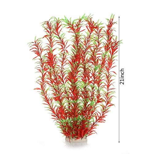 Aquarium Decor Plastic Plants Extra Large 21 Inch Artificial Plants (Wine 2pcs)