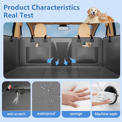 Hard Bottom Dog Car Seat Cover for Back Seat (Gray Faux Leather / L：For Cars/ Mid-Size SUV/ Small Truck)