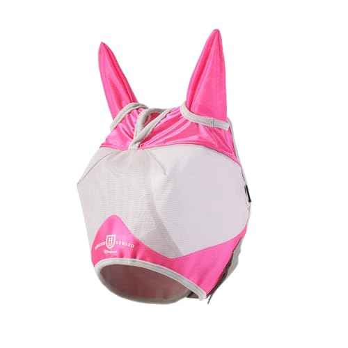 Half Face Horse Fly Mask UV Protection and Breathable for Equine Use Comfortable Magenta M (Magenta-Grey / Medium (Arabian))