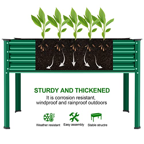 Galvanized Large Metal Raised Garden Bed with Legs for Vegetables (Green / 48×24×32in)