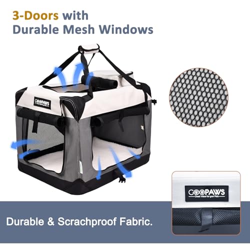 3 Door Soft Dog Crates Kennel (7-Light Grey)