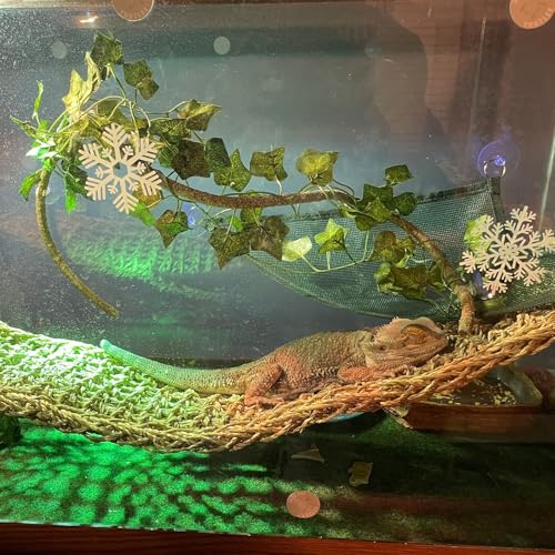 Reptile Hideout Wooden Bridge Bearded Dragon Hammock Reptiles Jungle Climbing Vines Flexible Leaves Bearded Dragon Accessories for Lizard Gecko Chameleon Snake Hamster