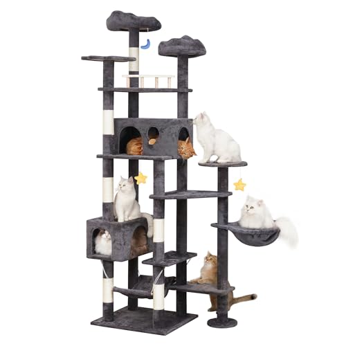 Cat Tree 79in Large Tower for Multiple Indoor Big Cats (Smoky Gray)