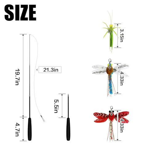 Cat Feather Wand Toys (24.4” Retractable Wand（3 Refills）)