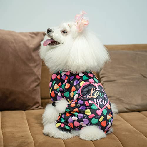 Small Dogs Outfit Soft Puppy Onesies Pjs Dog Pajamas Pet Coat Cat Apparel Comfy Doggie Jumpsuit Bodysuit for All Seasons (I love u / X-Large)
