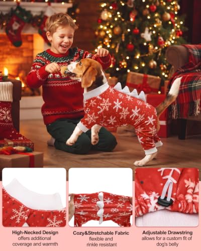 Dinosaur Costume Halloween Christmas Dog Pajamas (Large / Red Snowflakes)