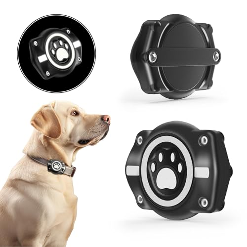AirTag Dog Collar Holder 2 Pack Compatible with Apple Air Tag 1st & 2nd Gen (Bright striped black / 2 Pack)