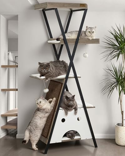 Modern Wood Cat Tree Tower for Indoor Cats Large Adult 67 (67 inch / Greige)