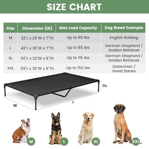 Elevated Dog Bed for Outdoor (Black / 42"L x 30"W x 7"Th)