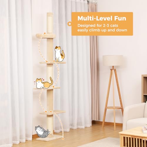 5 Tier Floor to Ceiling Cat Tree (61'' / Beige Single)