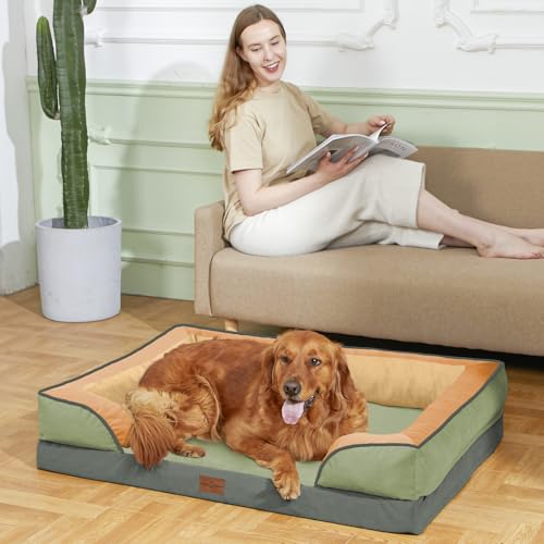 Orthopedic Dog Beds for Large Sized Dog with Bolster (36.0"L x 27.0"W x 8.0"Th / Avocado)