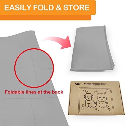 Pet Food Mat Pet Feeding Mat Silicone Placemat for Dog and Cat Food Water Bowl Dog Food Mats for Floors Non Slip Waterproof Anti (39.4"L x 29.5"W / Cool grey)