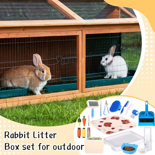 19 Pcs Rabbit Starter Kit Small Bunny Litter Box Animal Grooming Kit Water Bottle Bunny Toys Hay Feeder Bowl Blankets with Cleaning Set for Guinea Pig Rabbit Accessories (White / Strawberry Bear)