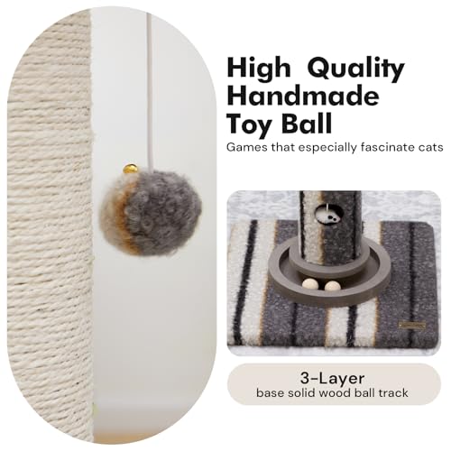 Cat Scratching Post 34"Tall Grey Sisal Scratcher Tree With Cat Toy (Grey)