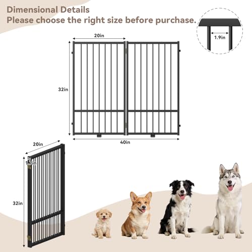 Full Metal Freestanding Dog Gate with Door (【2 Panels】40"W*36H" / Black)