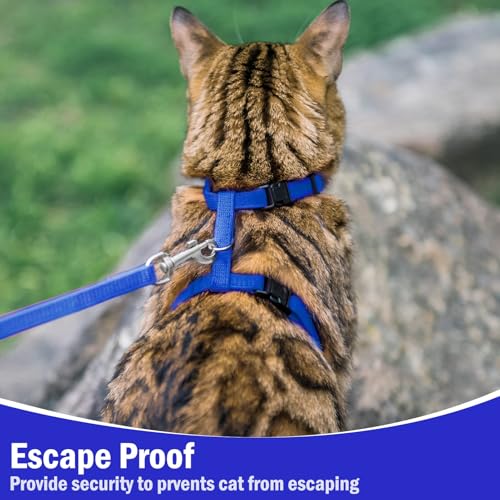 Adjustable Cat Harness and Leash Set Escape Proof Kitten Strap Collar for Walking Travel (Medium / Navy Blue)
