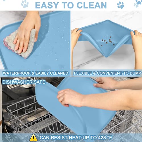 Waterproof Silicone Pet Food Mat with Raised Edge for Dog & Cat (Light Blue / 24"L x 16"W)