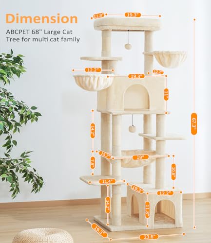 Cat Tree Large Cat Tower Tree 68" Multi (Beige)