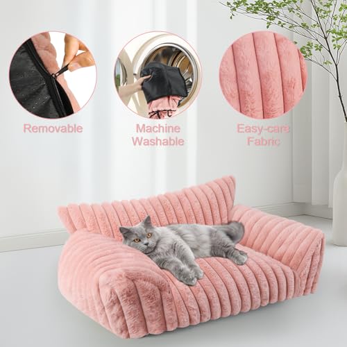 Cute Cat Couch Bed for Indoor Cats (Small(24x18x10") / Pink)