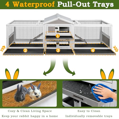 93"L Double Rabbit Hutch with Dual Runs (93.0"L x 22.1"W x 35.0"H)