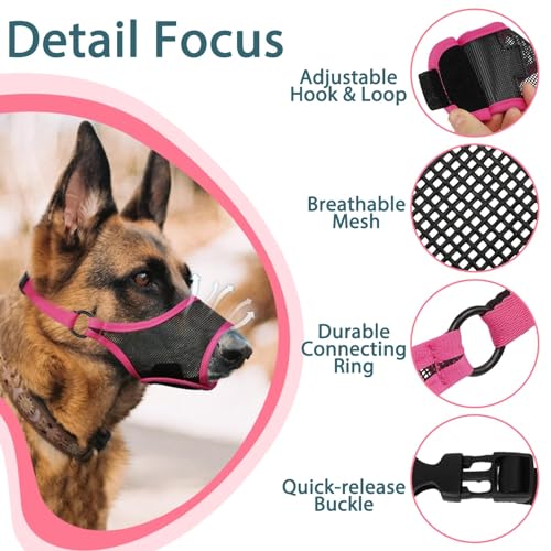 Dog Muzzle for Large Medium Small Dogs German Shepherd Labrador (Hot Pink / L(Snout:9.75"-11"))