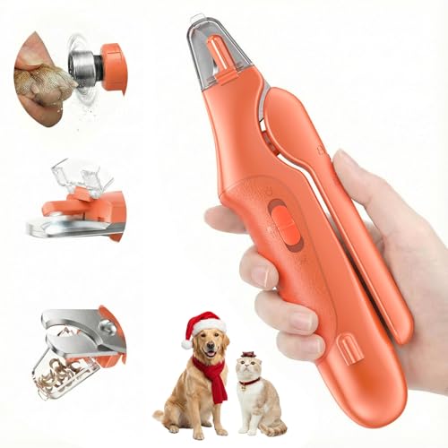 2 in 1 Dog Nail Clippers & Cat Nail Clippers Trimmers for Large Medium Small Dogs Cats Claw Trimmer Quick Sensor and Safety Guard USB Rechargeable Dogs Nail Trimmer with Catcher & 2 LED Lights (Orange)