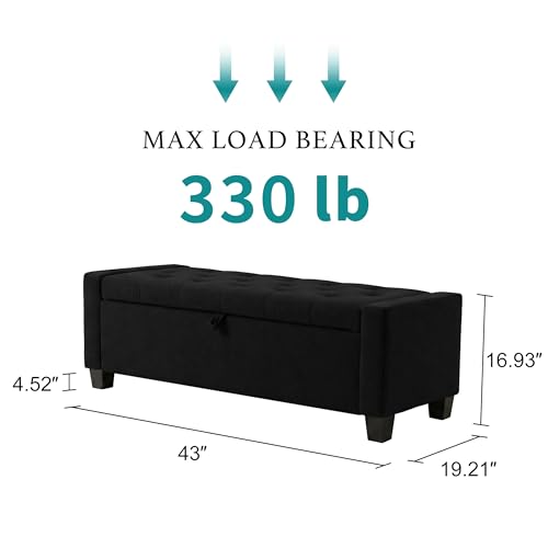 43" Ottoman with Storage (Black / 19.2"D x 43"W x 16.9"H)