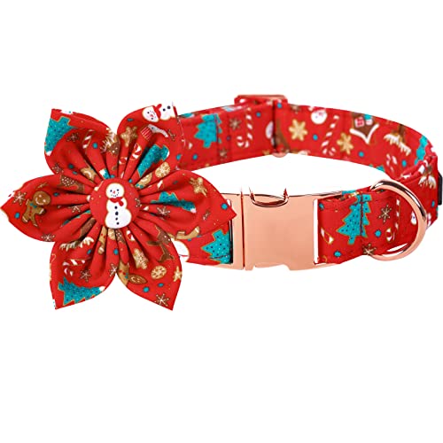 Christmas Dog Collar with Flower (Small (Pack of 1) / Red Gingerbread Man(Flower))
