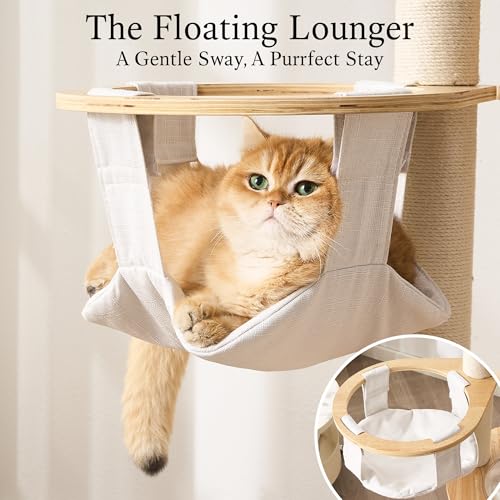 Wood Modern Cat Tree (62 Inch-Turntable-White)