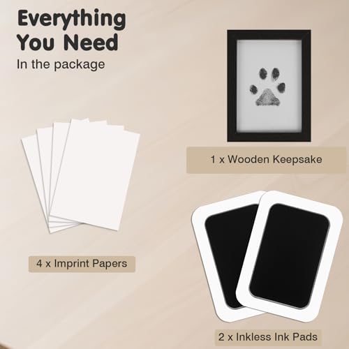 Inkless Paw Print Kit for Dogs (Black Pad,Black Wood Frame / 2-Pack,Large)