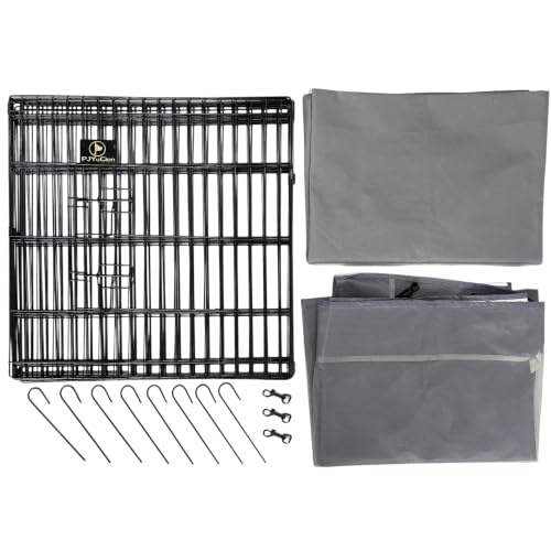 Puppy Playpen with Top Cover & Bottom Pad (Gray / X-Small Pen: 24-Inch High)