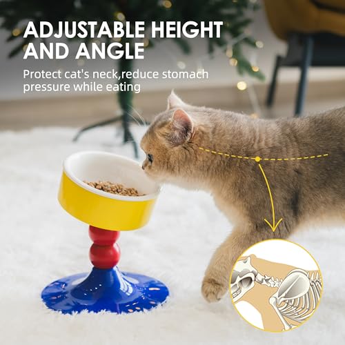 Ceramic Elevated Raised Cat Bowls (Red & Blue)