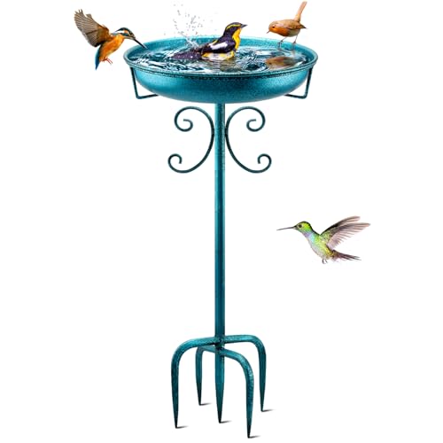 35In Metal Bird Bath for Outside (Blue)