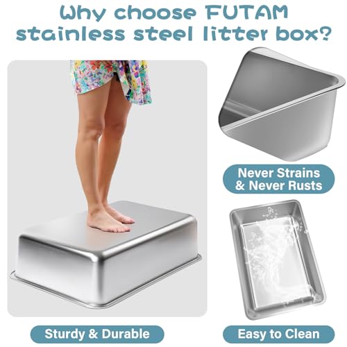 Stainless Steel Litter Box (Medium:17.7"x13.7"x6")