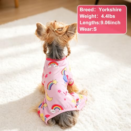 Dog Pajamas Pjs Spring Summer Dog Clothes for Small Dogs Girl (Rainbow Pink / X-Small（1-2 lb))