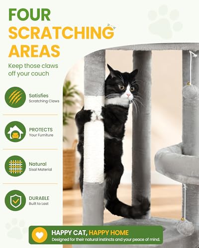 67in Cat Tree Tower for Indoor Cats (Light Grey1 / 67 Inches)